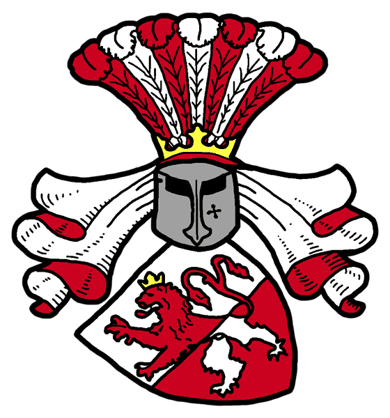 The Lionstone crest: a crowned lion rampant shield with helm and mantling