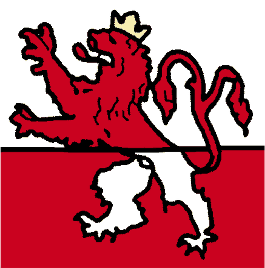 The Lionstone seal: a crowned lion rampant, red above and white below, on a divided field
